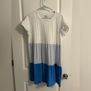 J. Crew White and Blue Colorblock Dress